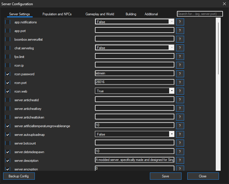 Server Config Save Button Loaded